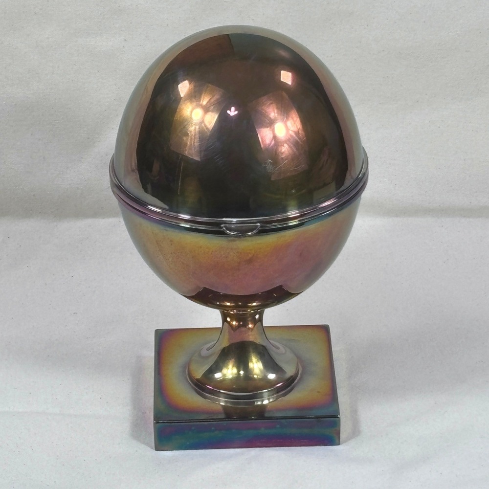 Vtg St James Brazil Iridescent Silver Plated Globe Caviar Server w/ Bowl Insert